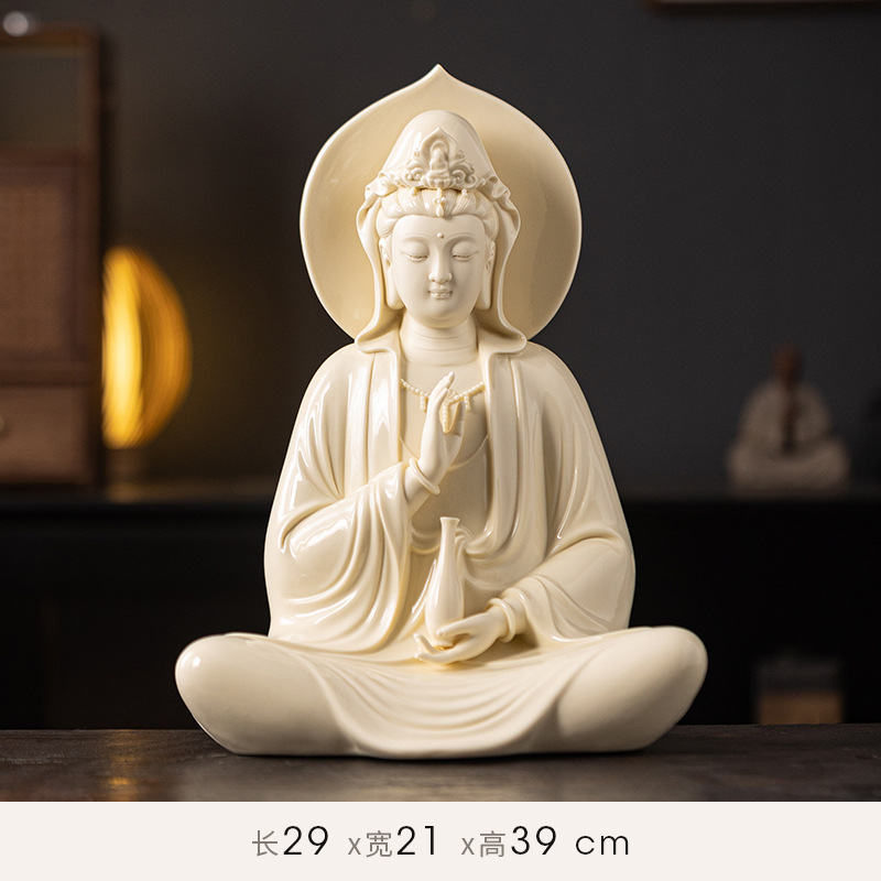 德化陶瓷观音菩萨摆件自在观世音佛像供奉南海观音家居客厅装饰品|undefined