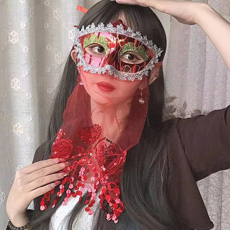 Cara completa princesa velo máscara danza del vientre fotografía de Halloween actuación en el escenario COS disfraces accesorios de baile
