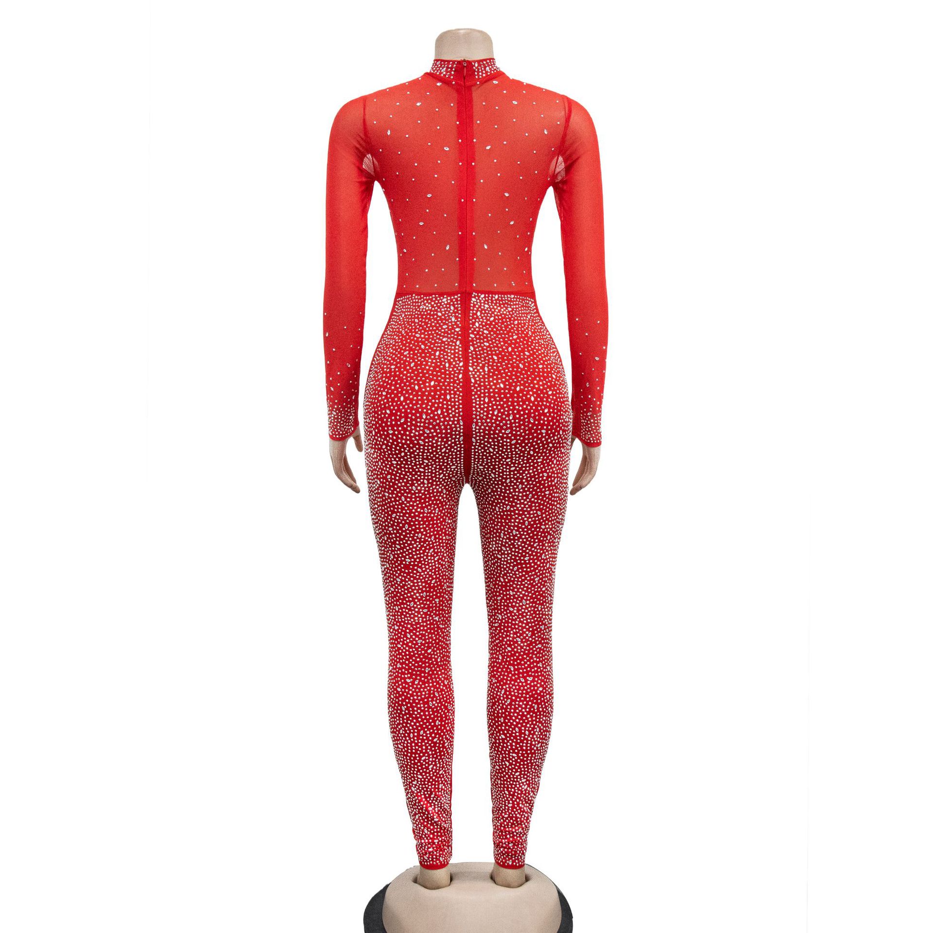 315g Weight Long Sleeve Sleeve Length Ankle-Length Pants Length Spandex, Polyester Fabric Type Mid Waist Waist Line Jumpsuits Pants Type Stretchy Elasticity Bodysuits Tops Type Party, Cocktail Party Occasion Skinny Fit Type Solid Color Pattern Spring, Autumn Season Women's Gender Diamond Design Hip-Hop Style Women's Party Cocktail Party Bodysuits Hip-Hop Solid Color Ankle-Length Diamond Jumpsuits 34