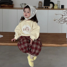 儿童秋冬季2025新款衣服宝宝冬装女童加绒卫衣格子裤套装厂家定制