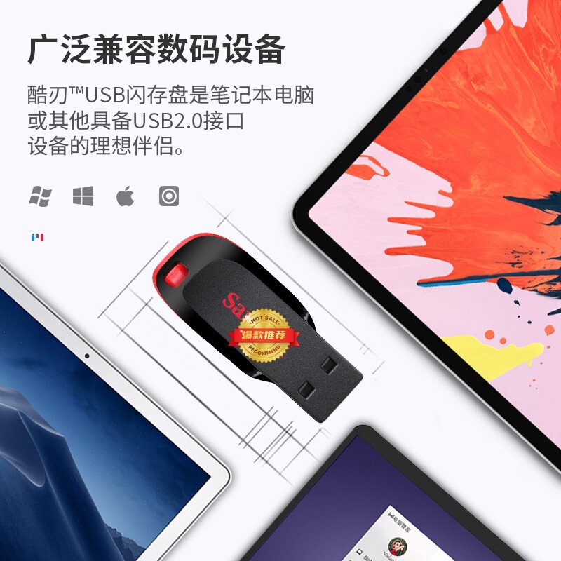 闪迪U盘16gu盘 酷刃CZ50 超薄加密可爱迷你u盘16g优盘正品适用|undefined