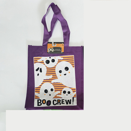 New In-Stock Cross-Border Halloween Spunbond Fabric Bags with Color Coating, Hand-Held Spunbond Fabric Ghost Festival Candy Storage Bags