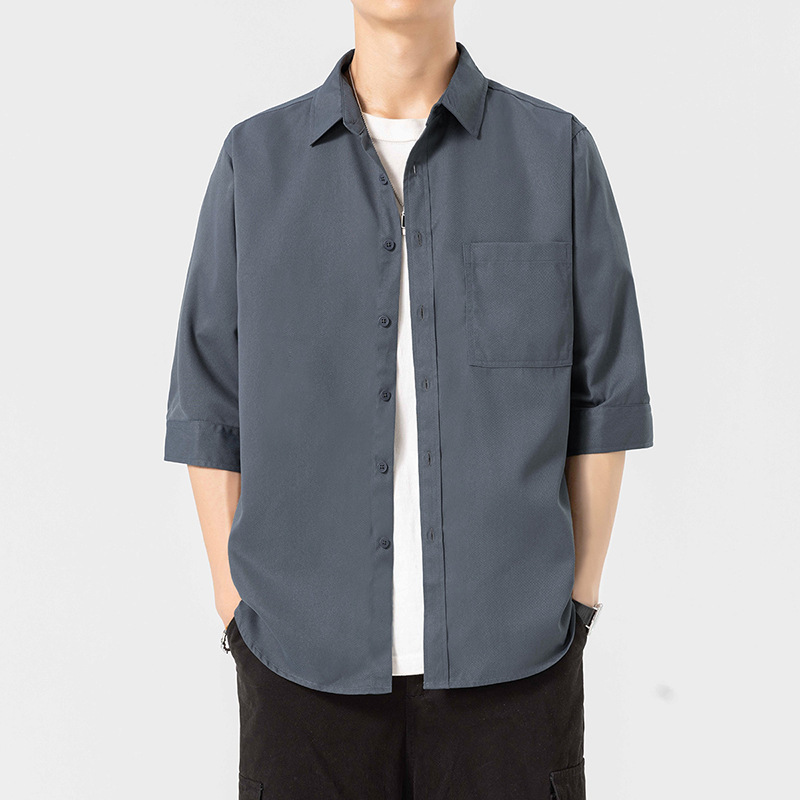 New Men's Seven-Sleeve Shirt Solid Color Casual Loose plus size Workwear Japanese Style Hong Kong Style Men's Shirt Jacket Trendy New Men's Seven-Sleeve Shirt Solid Color Casual Loose plus size Workwear Japanese Style Hong Kong Style Men's Shirt Jacket Trendy