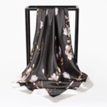 仿真丝丝巾欧美春夏季百搭遮阳90大方巾彩绘珠光色丁女士方巾丝巾