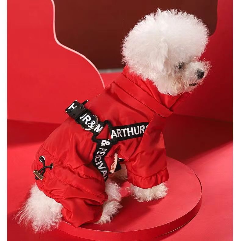 Dog Internet Celebrity Clothes Autumn and Winter Bichon Teddy Puppy Pet Warm One-Piece Clothes Winter Cat Four-Legged Clothes