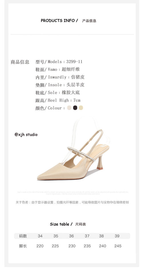 Giày sandal nữ bít mũi mũi nhọn gót mảnh quai ngang đính đá, gót 6–8 cm — Màu mơ, Màu vàng nhạt, Màu đen chi tiết 4