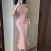 Pleated Sexy Sleeveless Wrapped Hip Fish Tail Style Split Skirt
