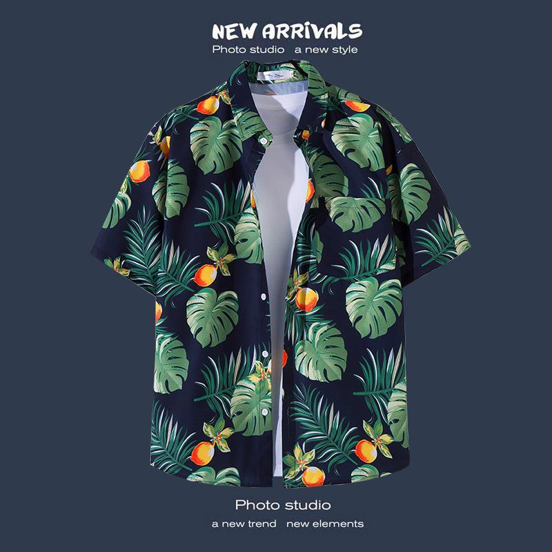 Camisas de manga corta estilo Hong Kong para hombres y mujeres, camisas florales de manga tres cuartos holgadas y delgadas de verano para playa hawaiana