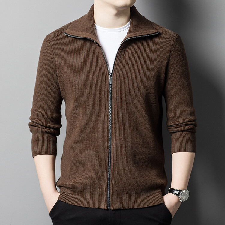 Nuevos productos transfronterizos de otoño y invierno para hombres Cardigan cálido casual camiseta de punto de color sólido hombre de mediana edad moda con tapa