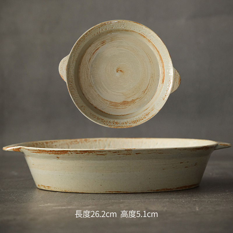 Logotipo personalizado Snacks de cerámica gruesa Plato de frutas Plato de postre Plato de oreja de gato Plato retro binaural Cerámica Kung Fu Juego de té