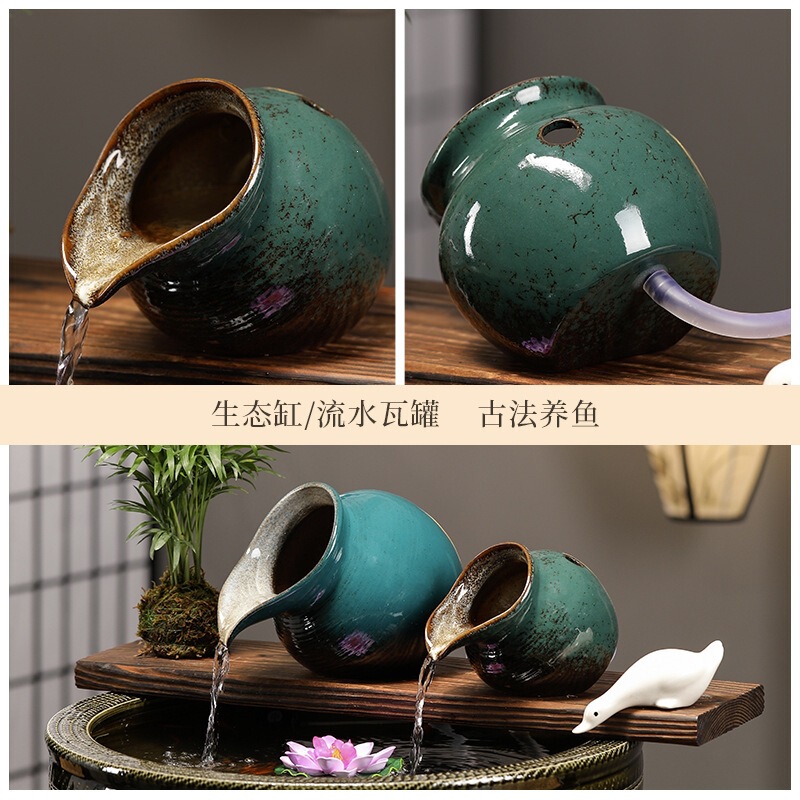Ecological flowing water clay pot with open filter, circulating water ornament, fish tank accessories, creative courtyard feng shui landscaping Ecological flowing water clay pot with open filter, circulating water ornament, fish tank accessories, creative courtyard feng shui landscaping