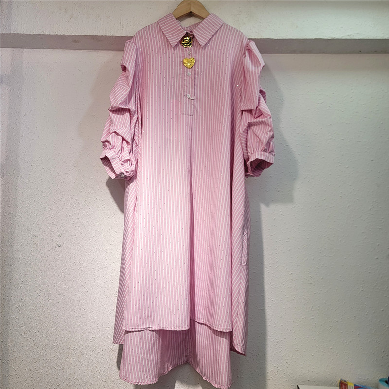 Diseño coreano sensación de burbuja de manga empalmado estriado vestido de manga media 2026 primavera nuevo vestido largo simple image 4