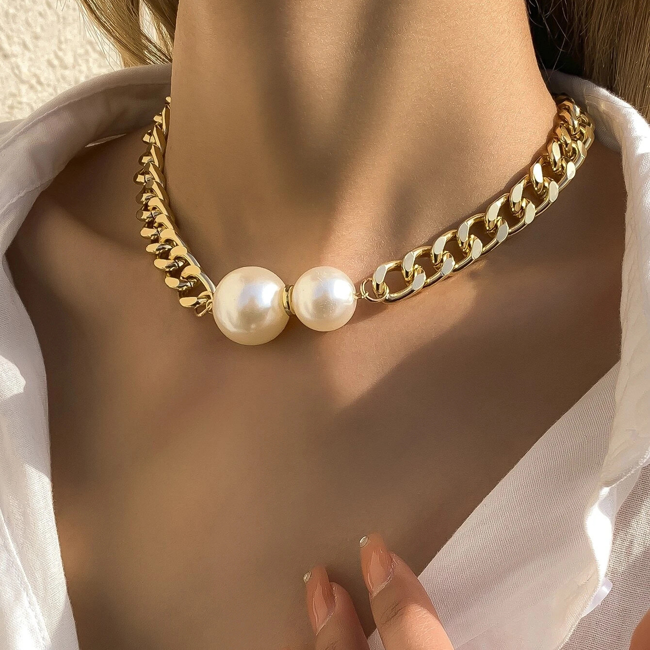1 Piece Quantity IG Style Geometric Imitation Pearl Alloy Wholesale Necklace