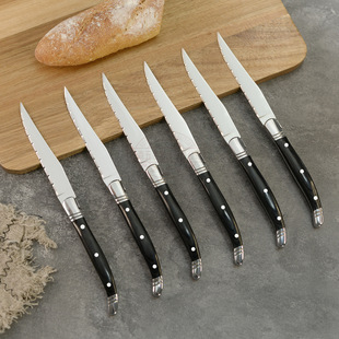Wooden Handle Steak Knife Rosewood High-End Western Food Tableware Stainless Steel Wooden Handle Serrated Steak Knife Restaurant Home