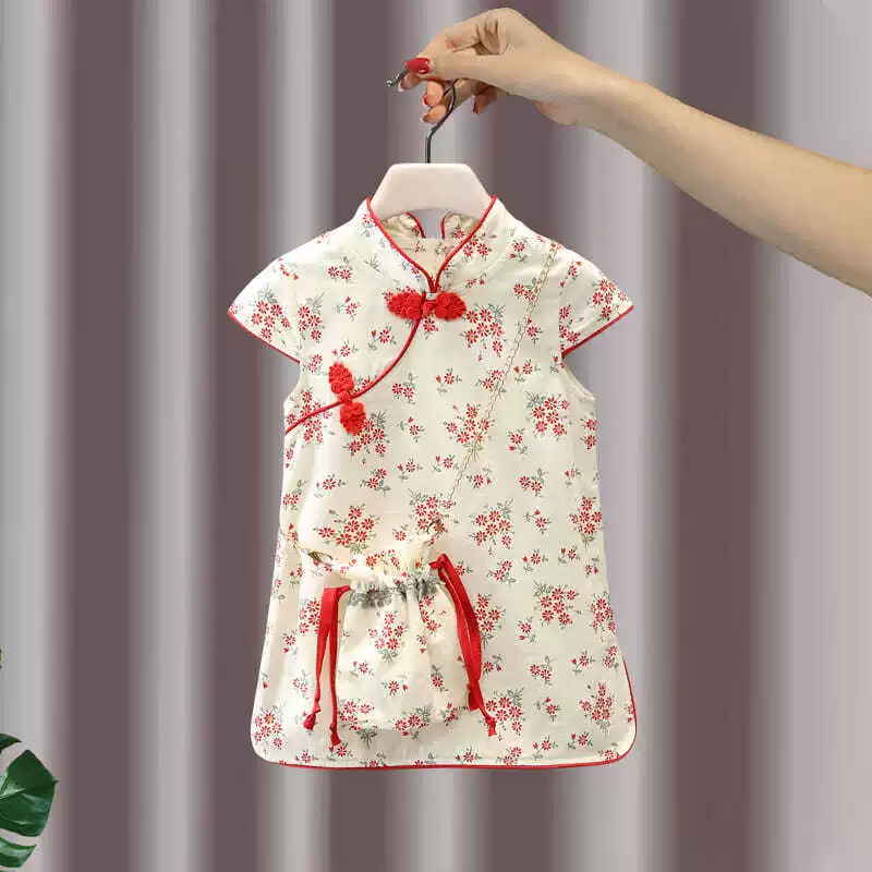 Платье для девочек, детская одежда, новинка 2025 года, стильное летнее платье для малышей, летнее детское платье в стиле интернет-знаменитостей, платье-принцесса, чонсам.