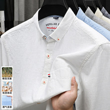 男士衬衫秋款棉麻男士长袖衬衫爸爸装宽松休闲口袋衬衫男长袖批发