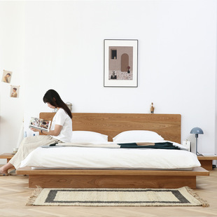 Nordic Black Walnut Junior Bed Low Bed Cherry Wood All Solid Wood Modern Simple Light Luxury Floor-to-Floor Wedding Bed