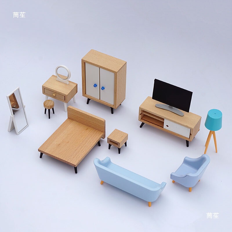 1:12 Dollhouse Mini Bedroom Room Small Furniture Sofa Bed Large Wardrobe Dressing Table Stool Bedside Table 1:12 Dollhouse Mini Bedroom Room Small Furniture Sofa Bed Large Wardrobe Dressing Table Stool Bedside Table