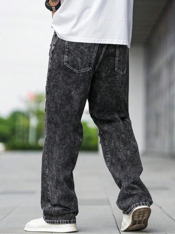 Men's Ripped Straight Leg Jeans Casual Comfy Denim Trousers|undefined