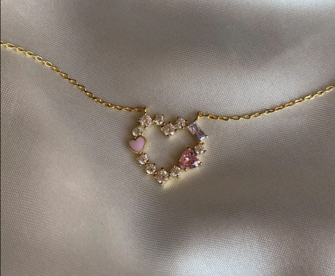 Fashion Heart Shape Copper Plating Inlay Zircon Pendant Necklace 1 Piece