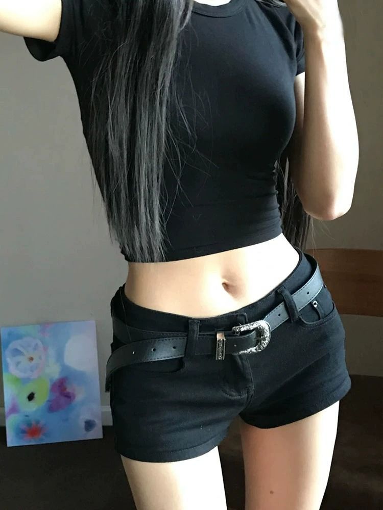 黑色低腰牛仔超短裤女夏包臀轻亚文化热裤美式辣妹弹力裤子潮工厂