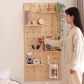 实木定作洞洞板墙上置物架北欧客厅木质隔板幼儿园墙面收纳架壁挂