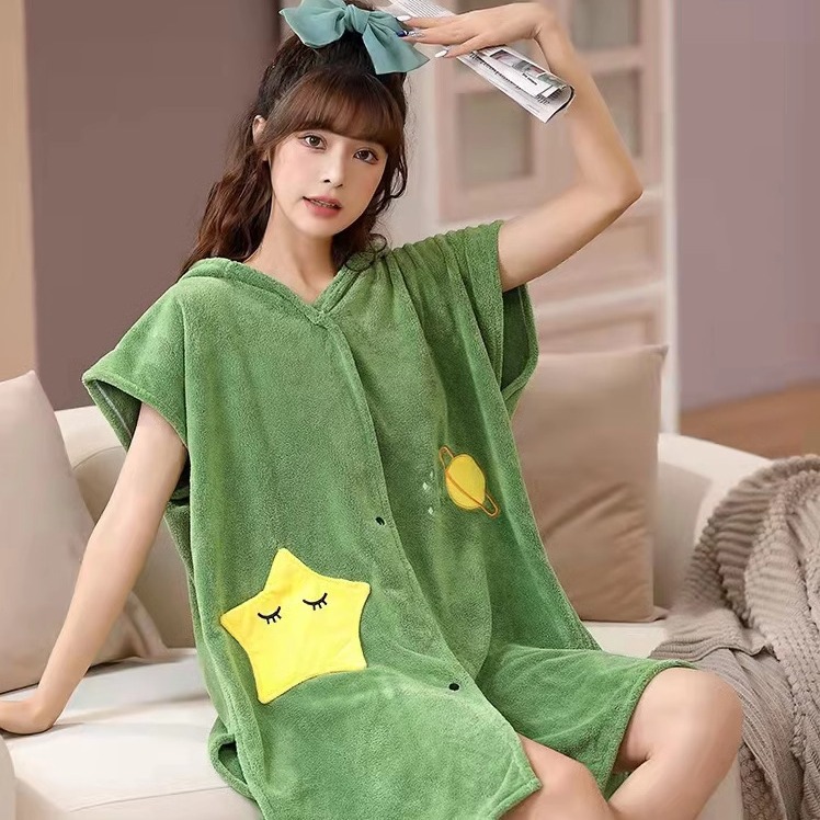 (2개) 목욕 타월 여성 착용 랩 목욕 가운 게으른 가정용 산호 양털 흡수 성인 후드 판초 목욕 가운 목욕 타월