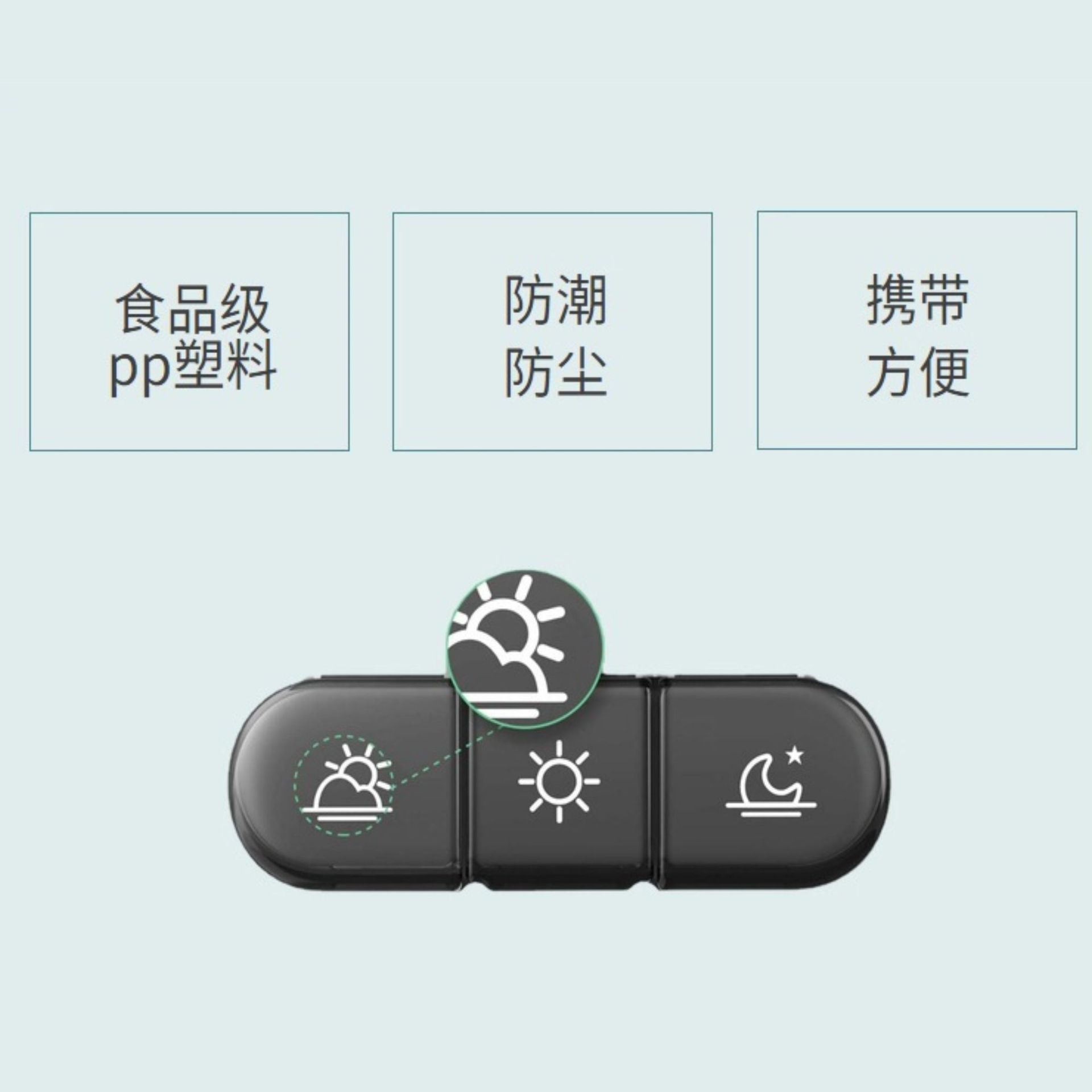 Caja de Medicina de compartimiento de plástico portátil Amazon nueva venta caliente 21 rejilla caja de medicina negra caja de clasificación siete días a la semana