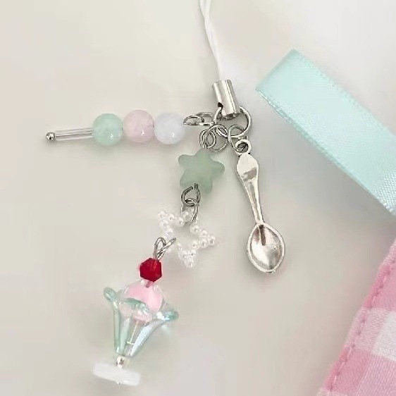 10g Weight Mobile Phone Chain Classification 1 Piece Quantity Cute Sweet Ice Cream Bow Knot Plastic Mobile Phone Chain