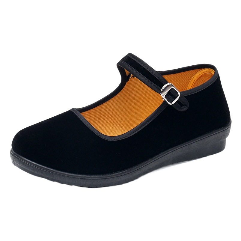 Old Beijing Cloth Shoes for Women, Flat Non-Slip Hotel Work Shoes, Dance Shoes, Casual Shoes, Black One-Strap Cloth Shoes Wholesale