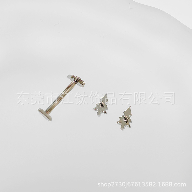G23 Titanium Christmas Tree Earrings - Cute Pine Pattern Studs for Men Women detail image 9
