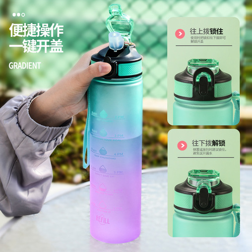 Creative Gradient Cup Large Capacity Sports Outdoor Water Cup Men's and Women's Bounce Cover Portable Plastic Cup Gift Cup Customization