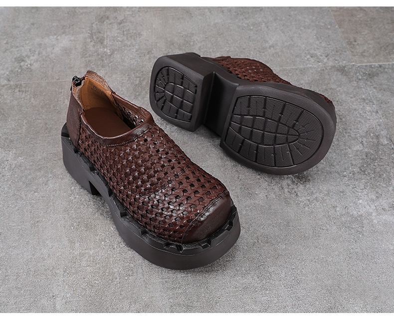 Giày sneaker nữ đế dày da bò lỗ thoáng khí phong cách retro — màu be chi tiết 12