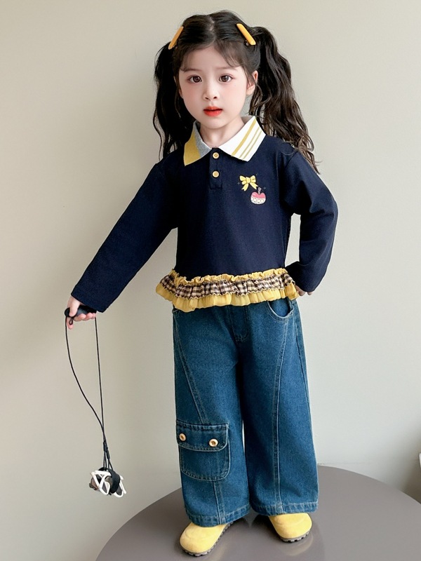 女童秋季套装2025新款儿童洋气巨好看polo衫卫衣小女孩牛仔裤秋装|undefined