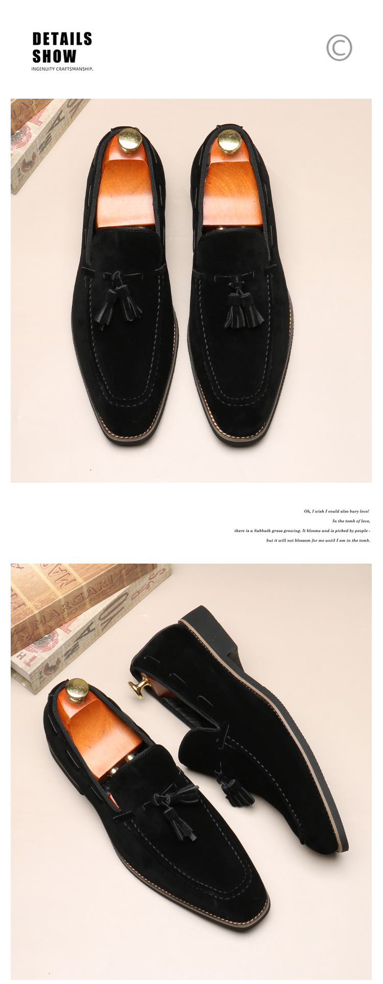 Mocassini con nappine da uomo, a punta, con piedini, casual, slip-on_voghion.com