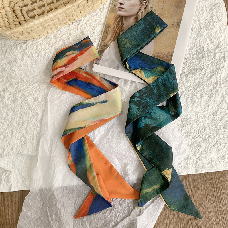 Pañuelo de seda estampado, cinturón de pelo largo estrecho, cinta, cabello atado, nuevo pañuelo multiusos, cinta, bufanda decorativa, cinturón de moda