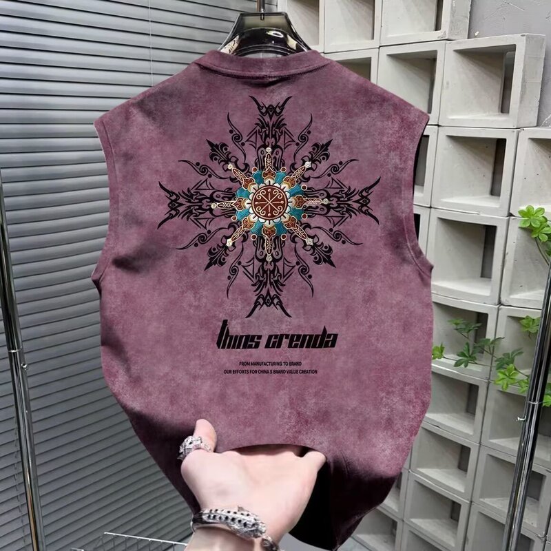 American-Style Sleeveless T-Shirt for Men, Trendy Brand, Simple Heavy-Duty 2026 Summer Top, Loose Sports Vest with Print