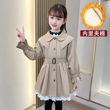 女童外套秋冬季2025新款儿童英伦风中大童加厚洋气时髦中长款风衣