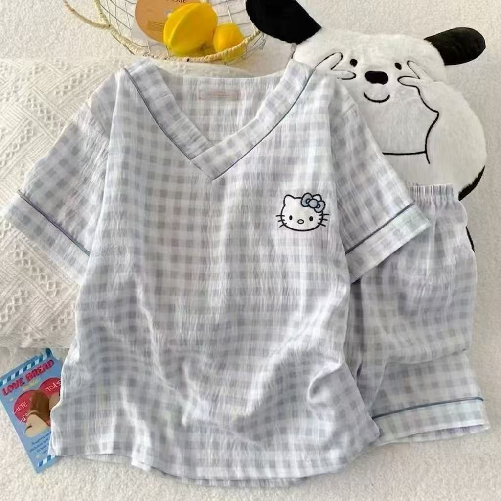 Al por mayor transfronterizo de Vietnam nubes de algodón de manga corta pantalones cortos pijamas de niñas de cuello en V chaqueta de dibujos animados set de ropa para el hogar