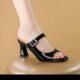 Soft Leather High-Heeled Slippers for Women 2025 New Summer Outer Wear Fashionable Thick-Heeled Fish Mouth Sandals for Women Women's Sandals
