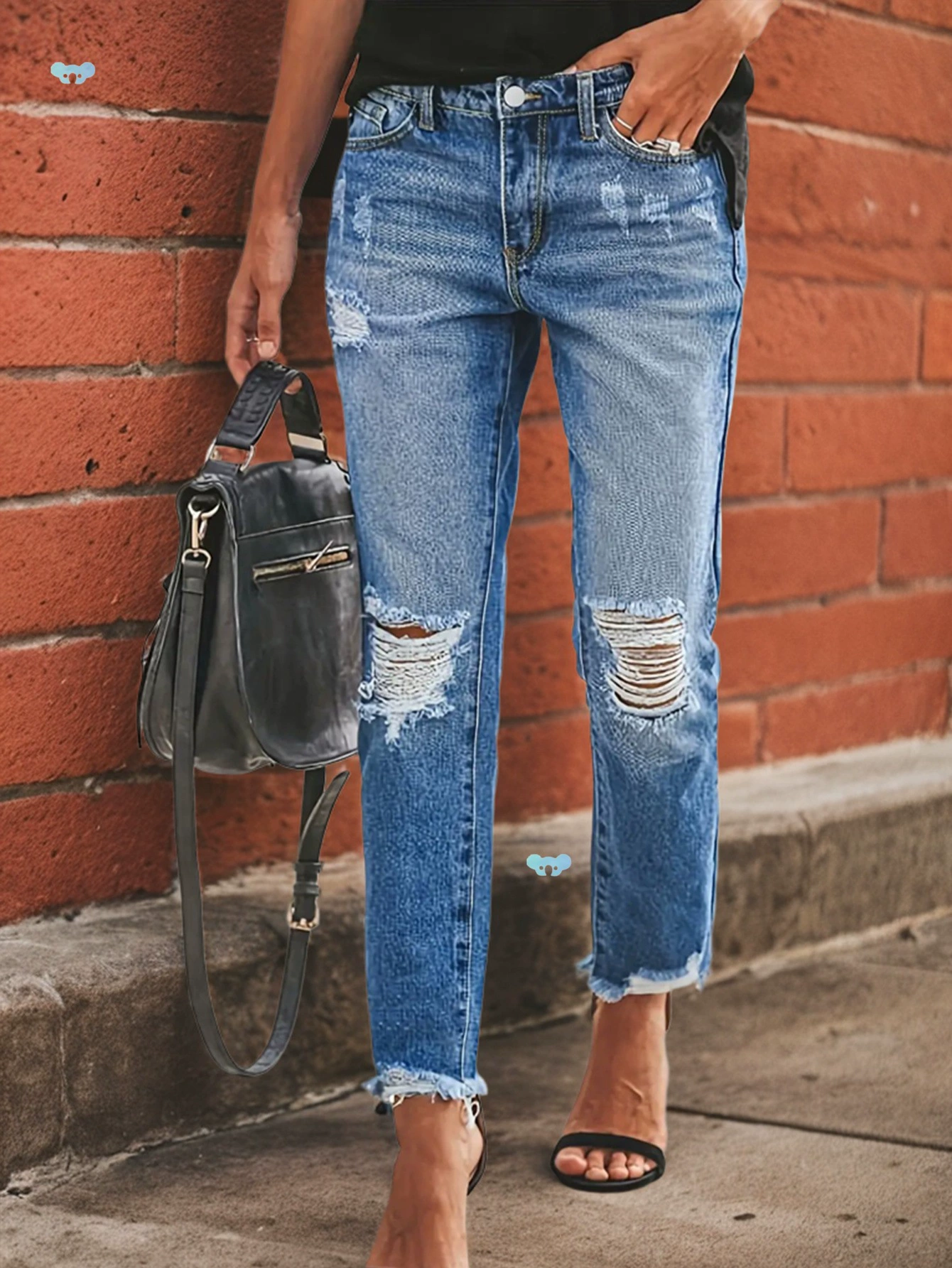 Женские рваные джинсы-бойфренды средней посадки свободного кроя