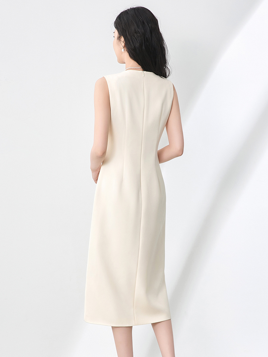 Váy liền thân nữ cổ tròn không tay đính hạt sequins tôn dáng — Màu đen