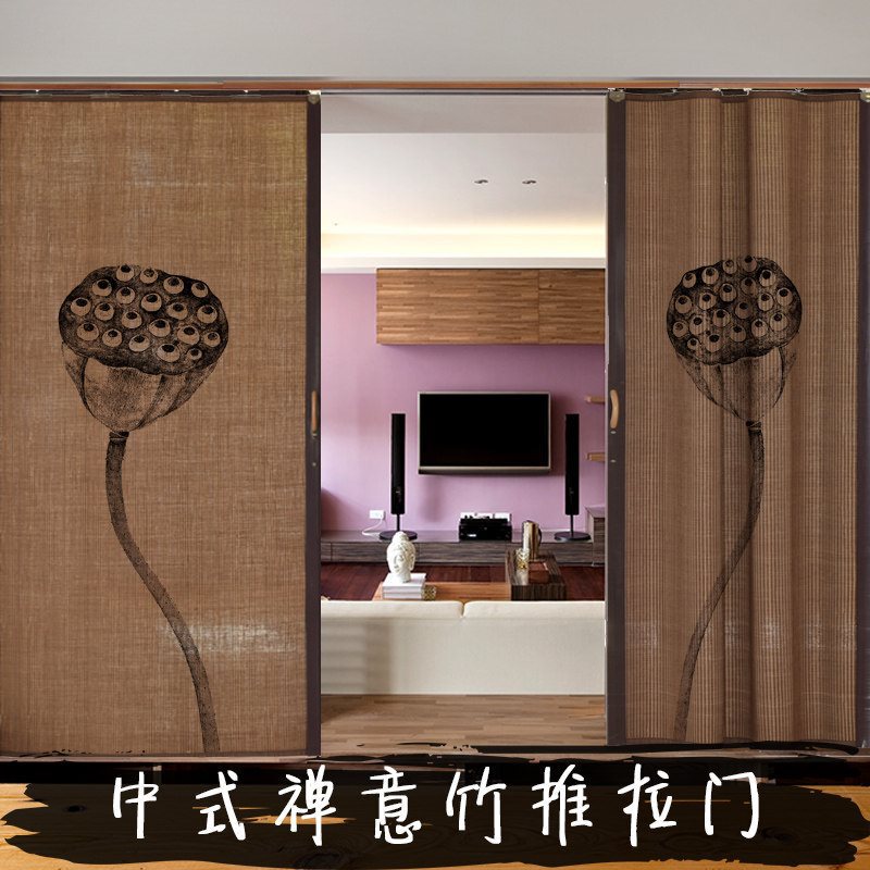 Bamboo Curtain Sliding Door Partition, New Chinese Style Retro Ink Painting Zen Folding Roll-Up Door, Tea Room Printed Side Simple Bamboo Curtain Bamboo Curtain Sliding Door Partition, New Chinese Style Retro Ink Painting Zen Folding Roll-Up Door, Tea Room Printed Side Simple Bamboo Curtain