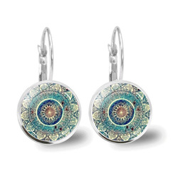 Cross-border Yoga Mandala Flower Earrings for Women, Time Gemstone Glass Earrings, Fashionable and Versatile Earrings, Wholesale