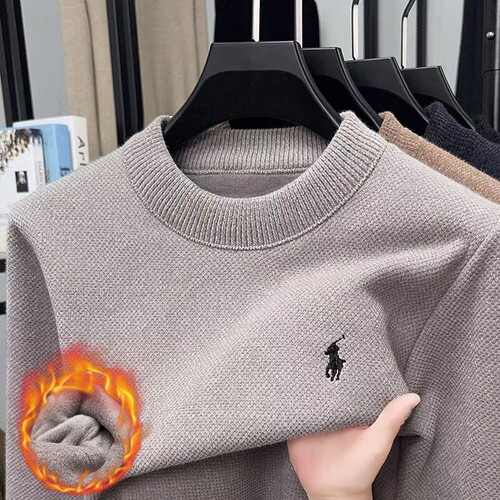 Men's winter round neck turtleneck sweater, padded and thick, business casual snow fox imitation warm slim fit knit base shirt