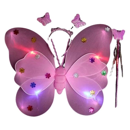Children's angel glowing butterfly wings back decoration toy little girl magic wand performance fairy princess pink dress