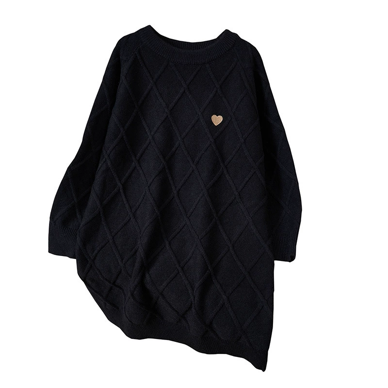 Winter long knitted sweater, plus size, mid-length, round collar, Korean style