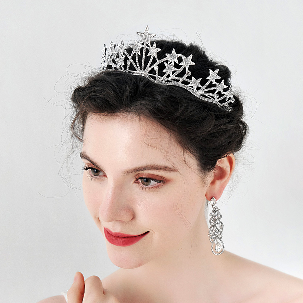 European And American Wedding Headdress Bride Crown Alloy Retro Hair Accessories Birthday Party Crown Temperament Black Star Crown