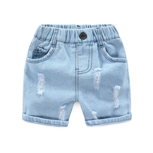 Boys' ripped jeans shorts 2022 summer new Korean style baby beach pants summer new style five-quarter pants