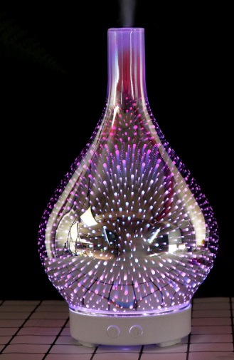 Fábrica al por mayor 100mL luz de la noche creativa 3D fuegos artificiales de vidrio máquina de aromaterapia colorido aromaterapia cielo estrellado amor humidificador